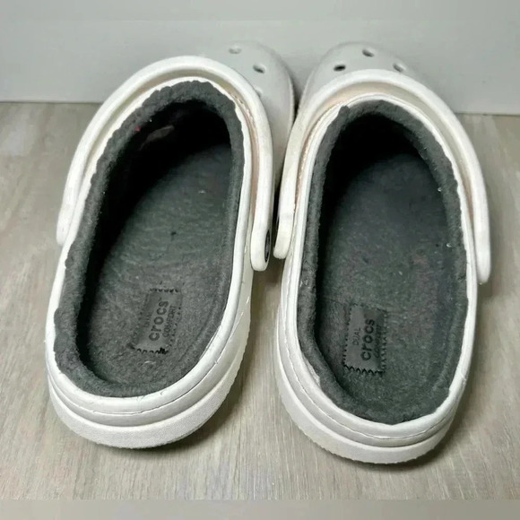 Crocs Unisex-Adult Classic Lined Clog white Fuzzy Slippers Sz w 10 - Picture 4 of 6